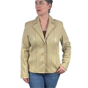 AVANTI 90S NOTCH COLLAR CREAM LEATHER BUTTON DOWN BLAZER JACKET